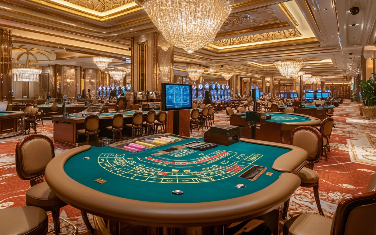 Suasana ruang permainan dengan panel angka bingo